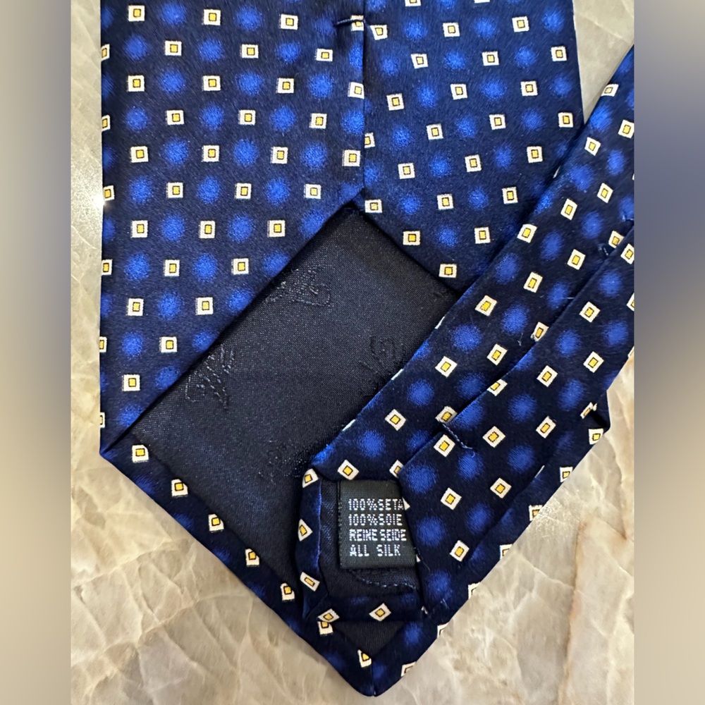 Versace NWOT 100% Silk Blue Yellow Gold Patterned Formal Tie - Picture 4 of 5